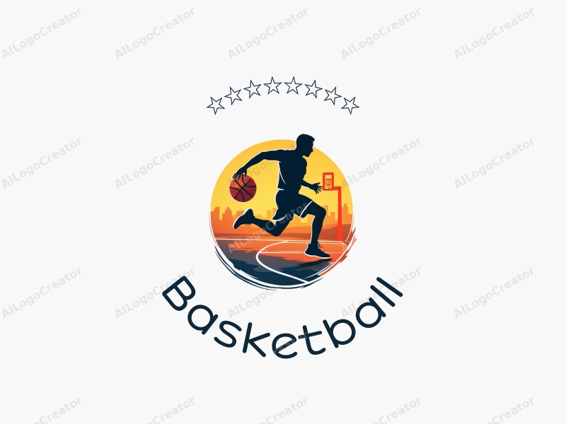 playful design features a dynamic basketball silhouette, an energetic athlete in motion, and a stylized court background combined with a clean and vibrant layout.