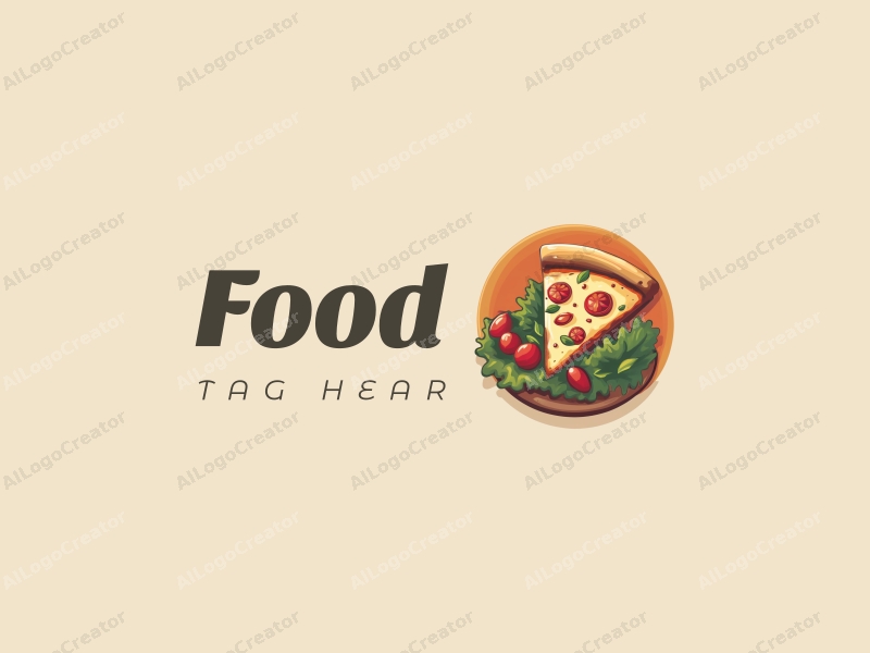 a modern design featuring vibrant colors, a stylized pizza slice and a fresh salad, combined with a clean background and a harmonious composition.