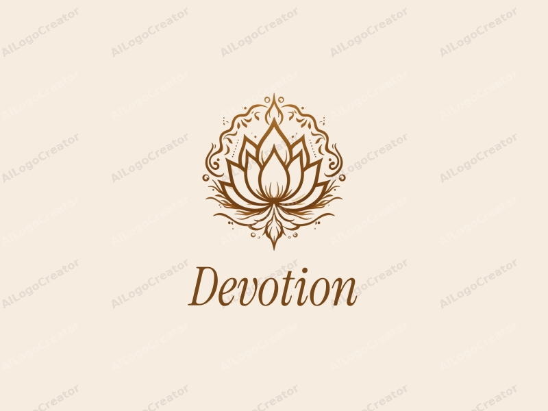 vintage design features a stylized white lotus symbolizing purity and spirituality, intertwined with elements of faith and prayer, all presented in a harmonious gold color palette against a clean background.