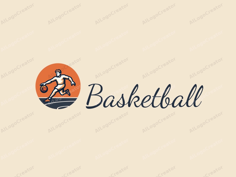 playful design features a stylized basketball, an athlete in motion, and a basketball court background combined with a clean and simple layout.