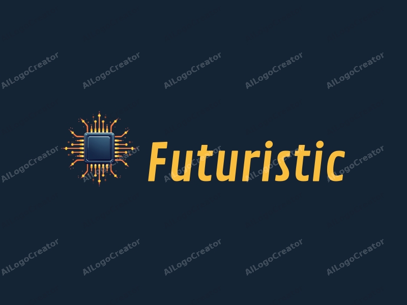 a modern design featuring a stylized microchip intertwined with dynamic light patterns, emphasizing innovation and futurism, set against a clean background.