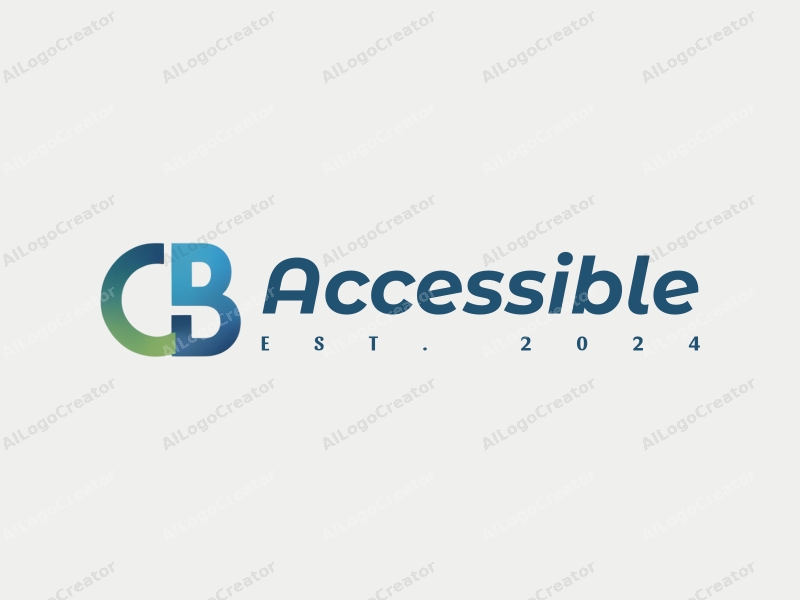 modern design features accessibility symbols, inclusive design elements, stylized letters C and B, combined with a clean background in blue and green tones.