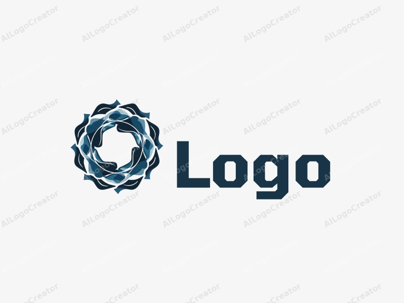 a modern design featuring a stylized logo with decorative textures, incorporating blue and black colors, combined with a clean and simple background.