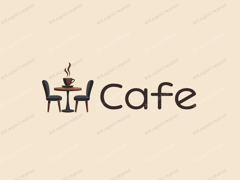 vintage design features a stylized coffee cup, retro table, and chairs, combined with a clean background.