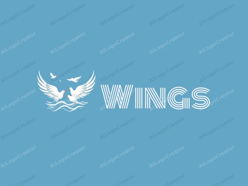 playful design features stylized wings and birds in flight, combined with flowing waves, all set against a clean blue background.