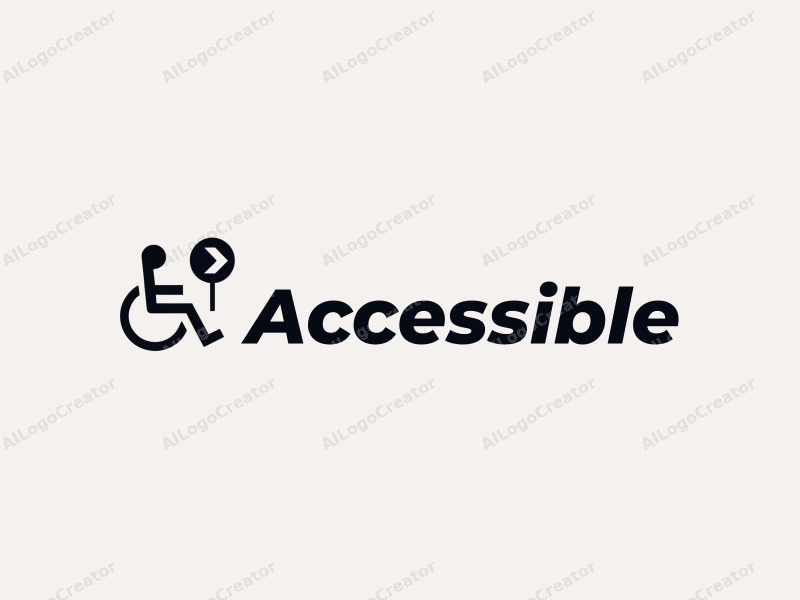 minimalist design features a stylized wheelchair, an accessibility sign, and a directional sign, combined with a clean background and a modern approach.