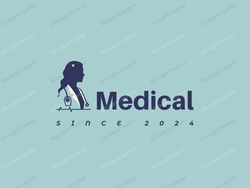 modern design features a stylized hospital and doctor silhouette, integrated with a heartbeat line and stethoscope, combined with a clean background.