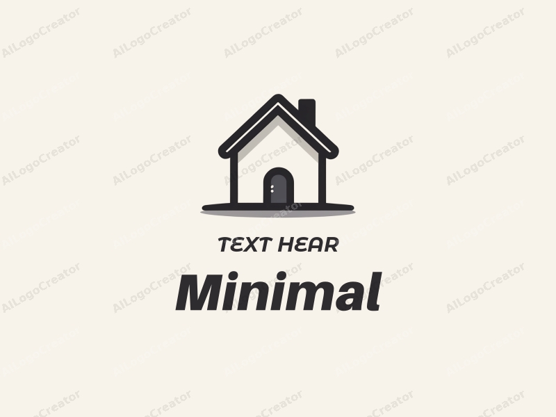 minimalist design features a stylized cartoon house, clean lines, and a simple color palette of white, black, and gray, combined with a tag style approach against a clean background.