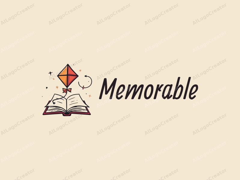 playful design features a stylized kite and an open book, combined with a clean background, emphasizing memories and iconic symbols in a harmonious and simple composition.