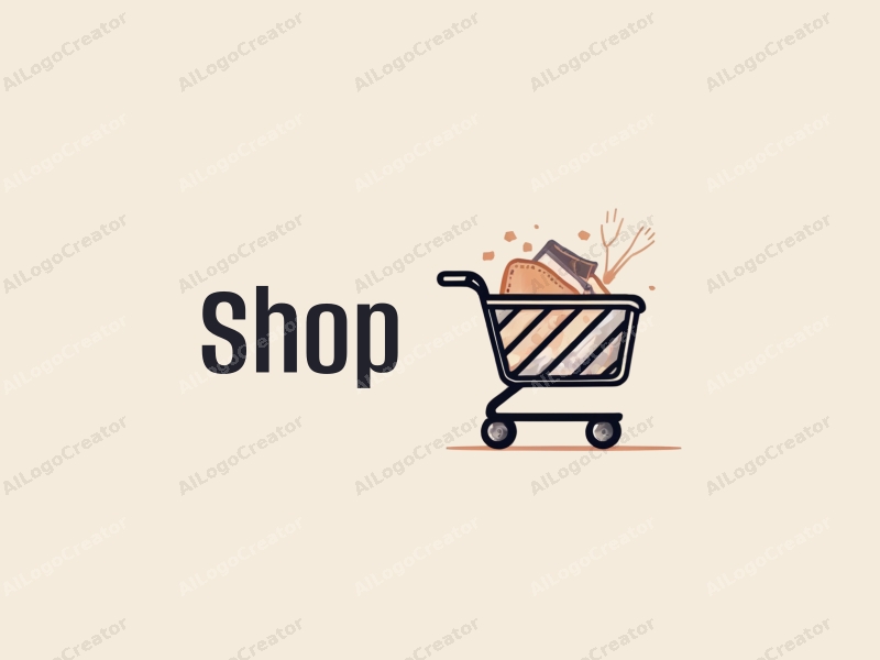 modern design features a stylized shop silhouette, a shopping cart, and a wallet, combined with a clean background.