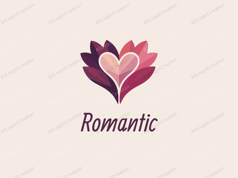 playful design features a heart shape intertwined with flower petals, using a pink and purple color palette, combined with a clean background.