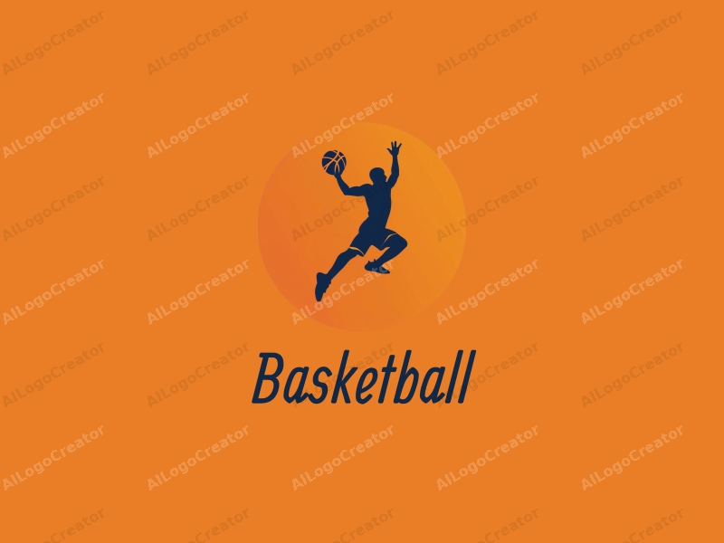 playful design features a dynamic silhouette of an athlete performing a dunk, with a stylized basketball, combined with a clean background in vibrant orange.