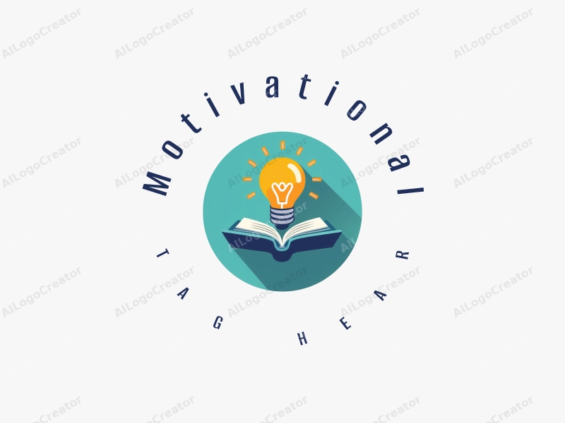 modern design features a stylized book and a light bulb, symbolizing inspiration and motivation, combined with a clean background in blue and green colors.