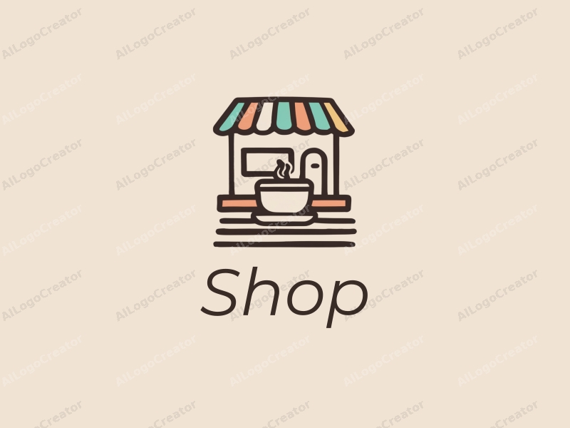 modern design features a stylized shop and store silhouette, integrated with a container and coffee cup, using a clean background and a harmonious composition.