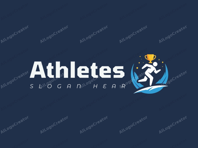 modern design features a stylized runner in motion, a trophy symbolizing victory, and a clean background with blue accents.