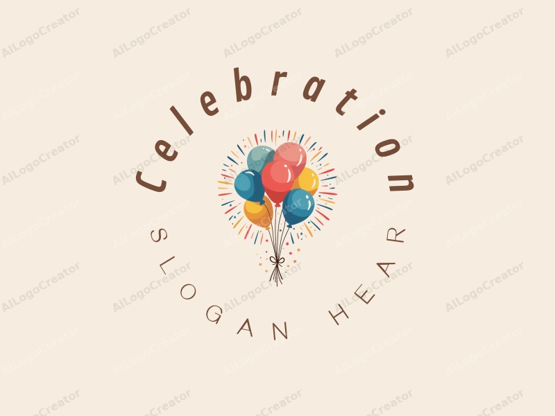 playful design features colorful balloons and vibrant fireworks, combined with a gold accent, creating a festive atmosphere with a clean background.