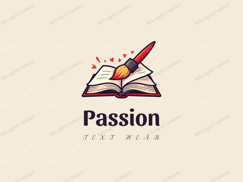 playful design features a vibrant red paintbrush and an open book, symbolizing passion and enthusiasm for art and education, combined with a clean background.