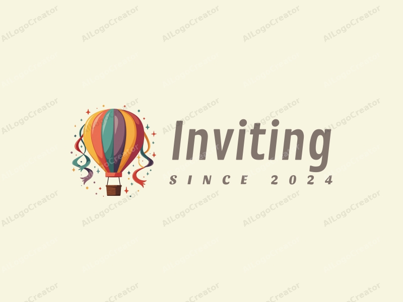 playful design features a colorful hot air balloon surrounded by flowing ribbons, creating a welcoming atmosphere, combined with a clean background.