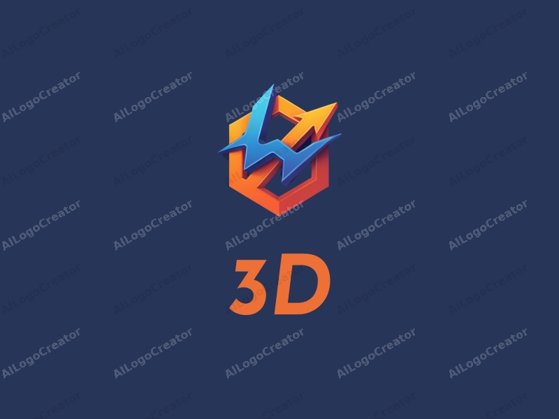 a modern design featuring 3D dynamic elements, incorporating technology and creativity, with a vibrant color palette of blue and orange, set against a clean background.