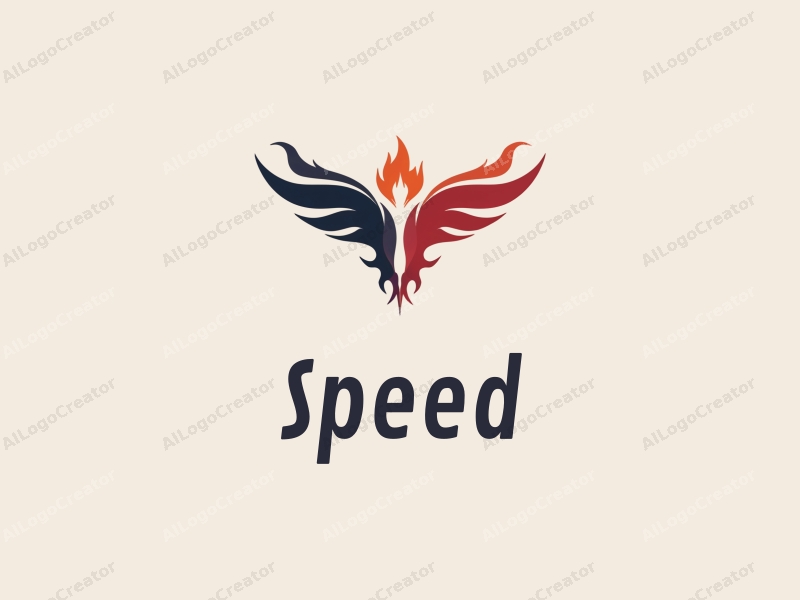 a modern design featuring dynamic lines representing speed and power, stylized flames and wings to convey flight, combined with a clean background for a striking visual impact.