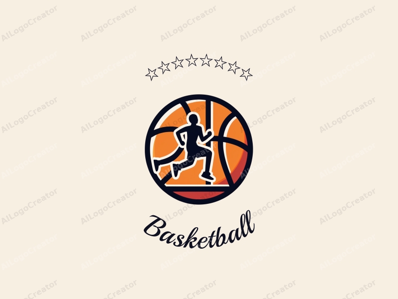 playful design features a stylized basketball, an athlete in motion, and a basketball court background combined with a clean and simple layout.