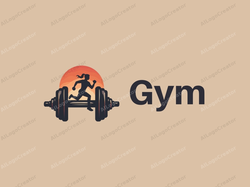 modern design features a stylized dumbbell and a dynamic runner silhouette, combined with a clean background and a harmonious layout.