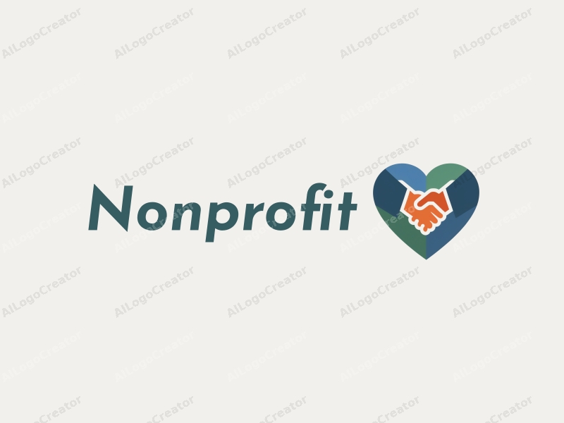 modern design features a stylized heart and handshake symbolizing charity and volunteerism, combined with a clean background in blue and green tones.