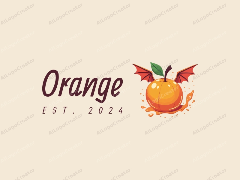 playful design features a vibrant orange, a splash of juice, and stylized dragon wings, combined with a clean background.