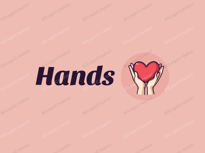 a modern design featuring a stylized hand holding a heart, with a clean background and a focus on skin tone, creating a harmonious and simple composition.