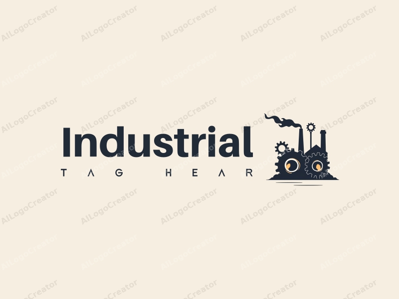 modern design features a stylized factory silhouette, interlocking gears, and welding elements combined with a clean background.