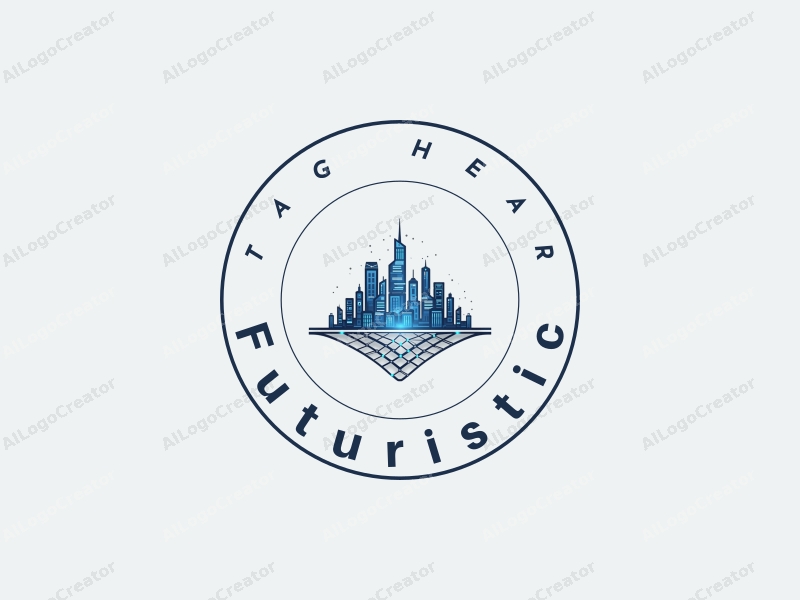 a modern design featuring a futuristic city skyline intertwined with network patterns, utilizing silver and blue tones, combined with a clean and minimalistic approach.