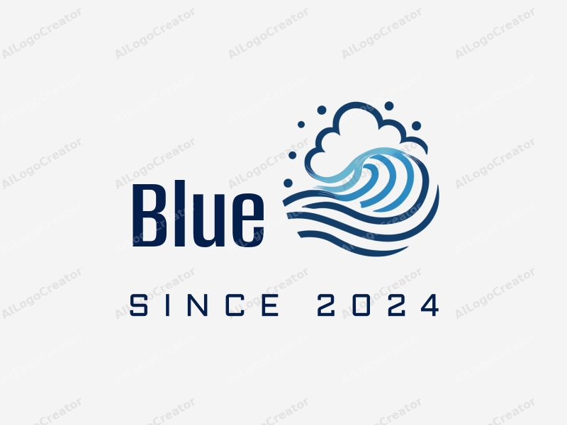 minimalist design features abstract waves representing the ocean, a stylized cloud symbolizing the sky, futuristic lines and nodes depicting a network, all combined with a clean background.