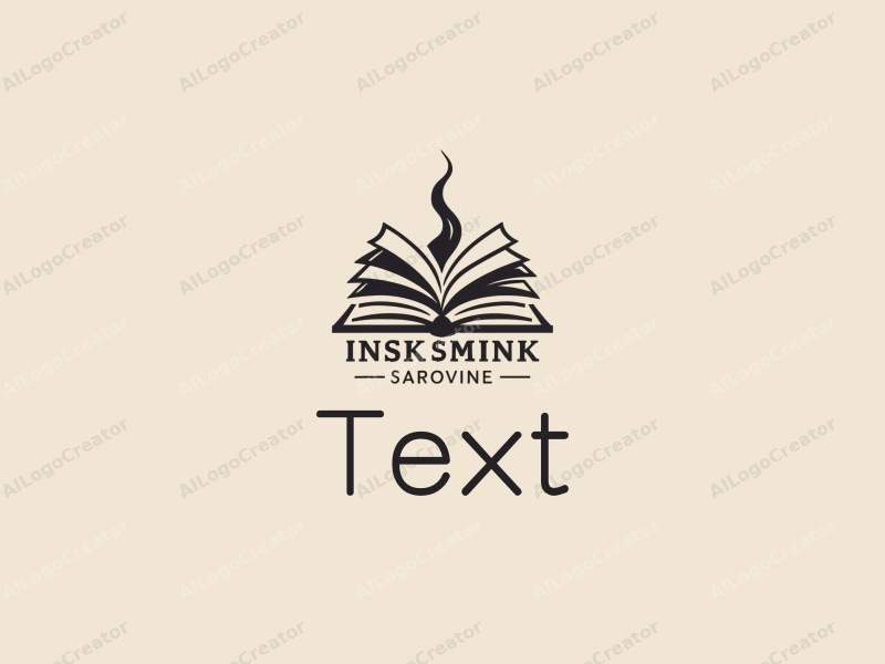 modern design features stylized text and font, an abstract representation of books and ink, combined with a clean background.