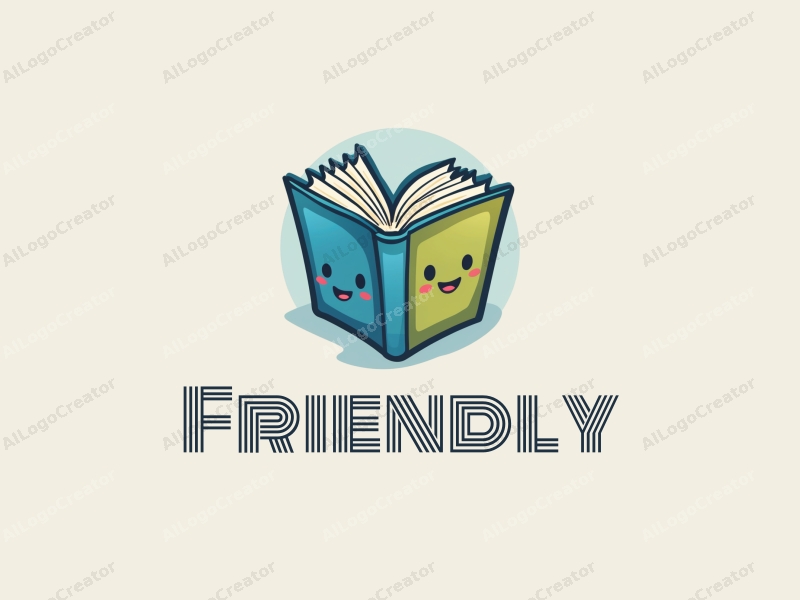 playful design features friendly books with smiling faces, combined with a vibrant blue and green color palette, set against a clean background.