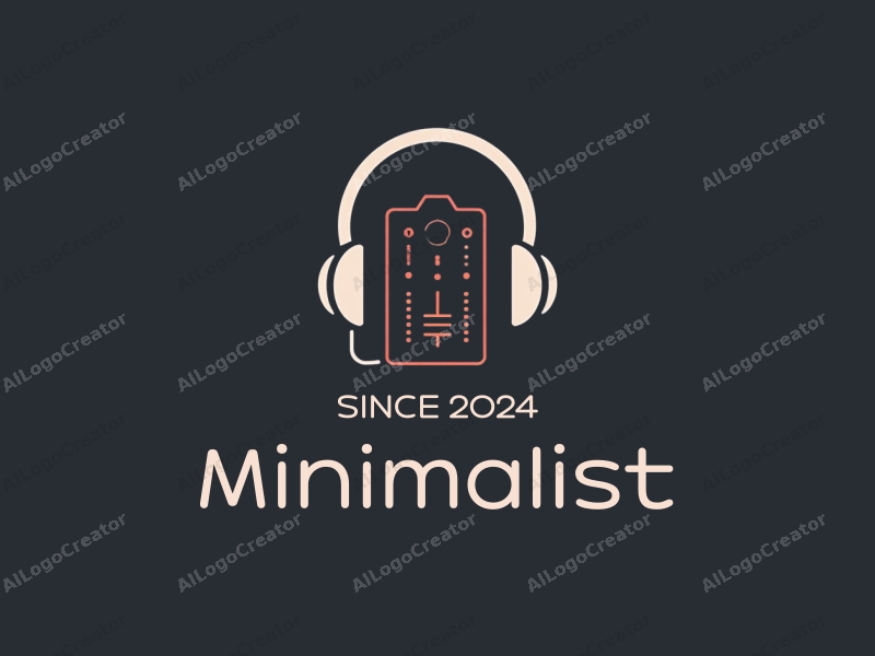 minimalist design features simple line art of an audio mixer and headphones, combined with a tag style approach and a clean background.