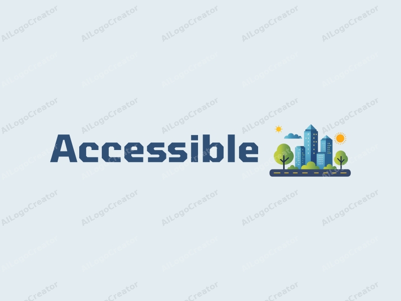 modern design features accessibility elements, stylized buildings, and sidewalks, combined with a clean background in blue and green tones.