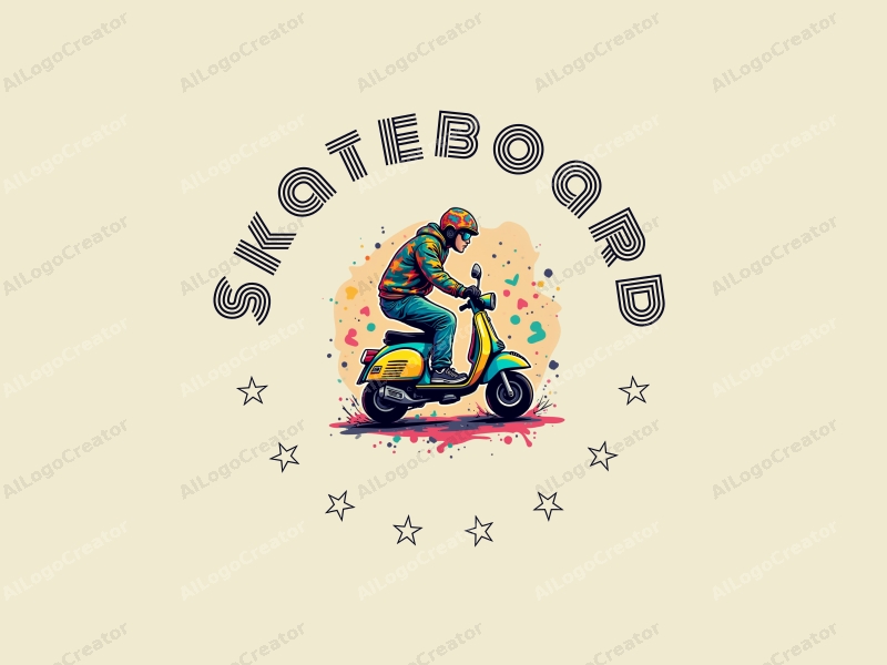 playful design features a vibrant skateboard and scooter intertwined with graffiti elements, combined with a clean background.