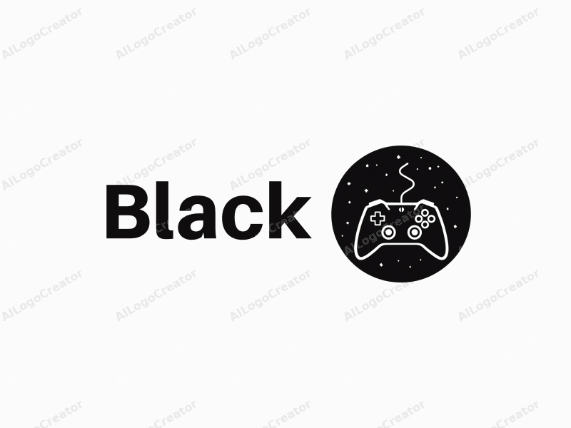 minimalist design features a sleek game controller silhouette against a starry night background, emphasizing simplicity and elegance with a clean black color palette.