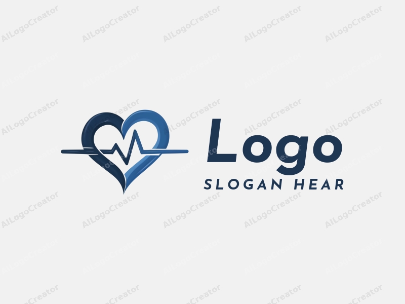 modern design features a stylized heart shape integrated with a heartbeat line, using a blue and black color palette, combined with a clean and simple background.