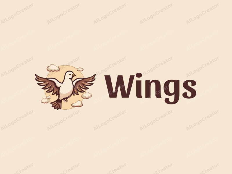 playful design features stylized wings and a bird in flight, surrounded by fluffy clouds, combined with a clean background.