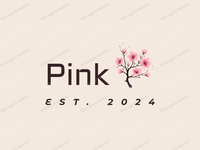 minimalist design features delicate cherry blossoms with soft pink petals intertwined with abstract network elements, set against a clean background.