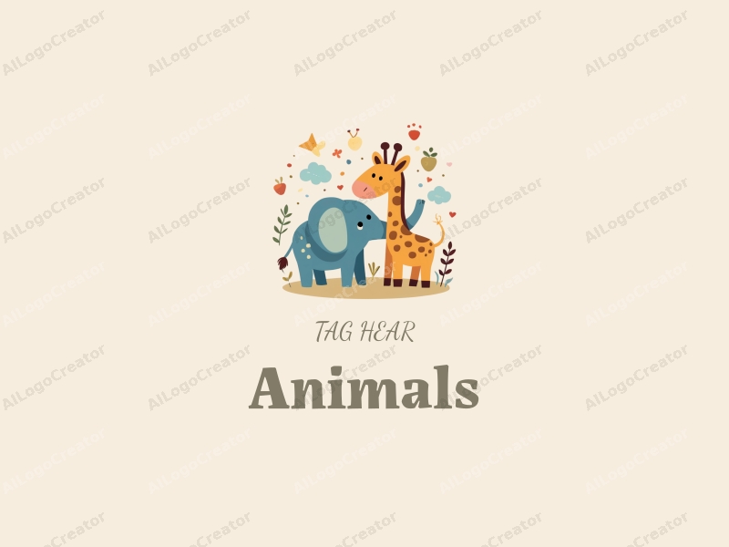 playful design features a colorful elephant and giraffe, with whimsical shapes and a clean background, emphasizing a fun and educational theme.