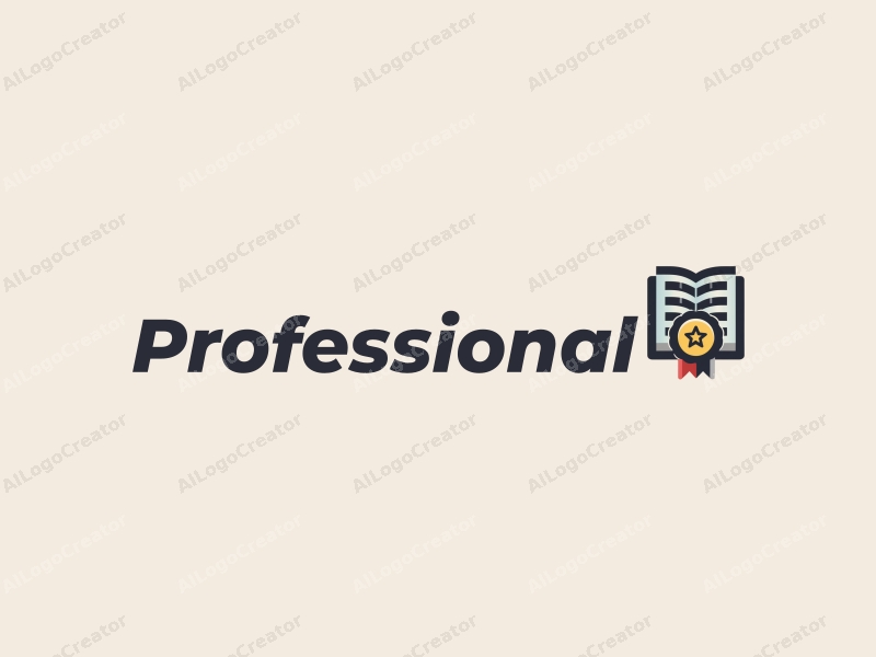 modern design features a stylized book and a medal, representing professionalism and certification, combined with a clean background.