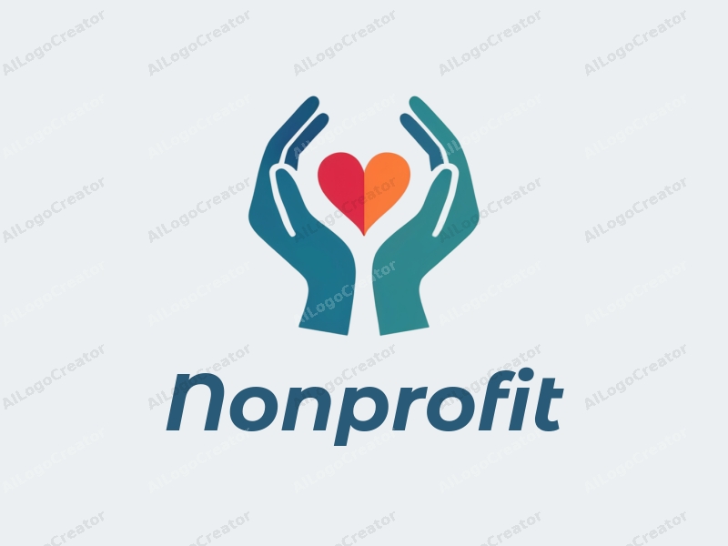 modern design features a heart shape formed by two hands, symbolizing charity and volunteerism, with a clean background in blue and green tones.