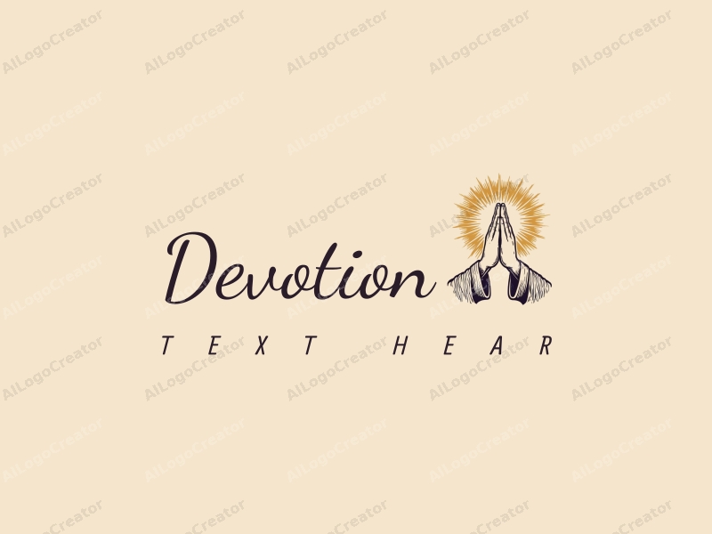 vintage design features a stylized halo above a pair of hands in a prayer position, combined with golden accents and a clean background.