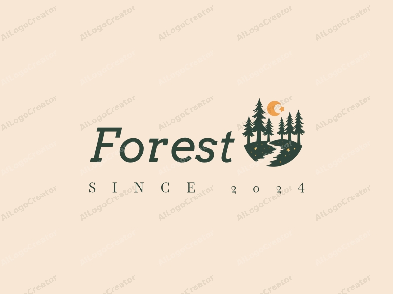 vintage design features a serene forest scene with stylized trees and leaves, a winding pathway, combined with a clean background.