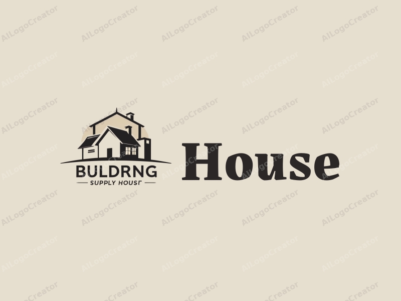 modern design features a stylized house and building silhouette, combined with a scroll element, using a clean background and a harmonious composition.