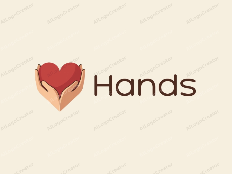 a modern design featuring a hand holding a heart, with a focus on skin tone colors, creating a harmonious and clean composition.