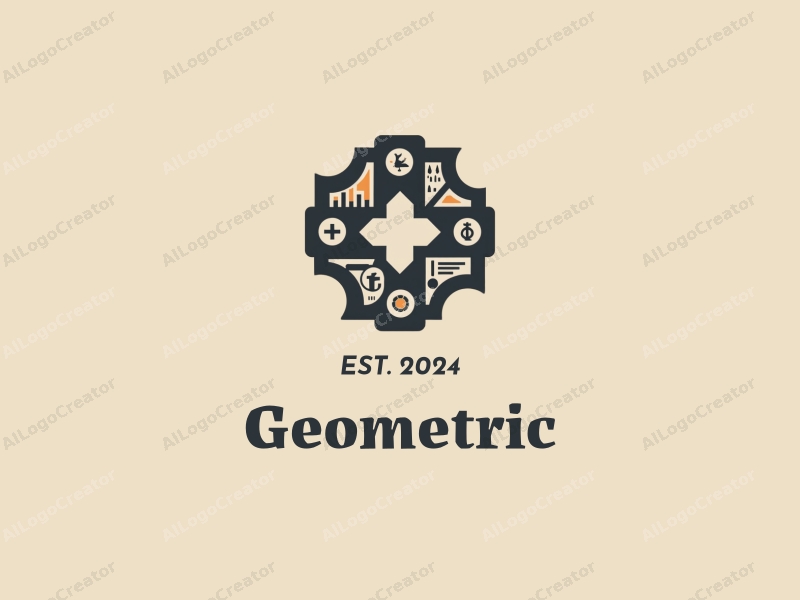 geometric design features a combination of squares and circles, integrated with stylized charts and coins, creating a harmonious and clean composition on a minimal background.