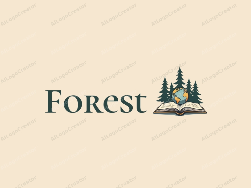 vintage design features stylized trees and a globe integrated with an open book, combined with a clean background.